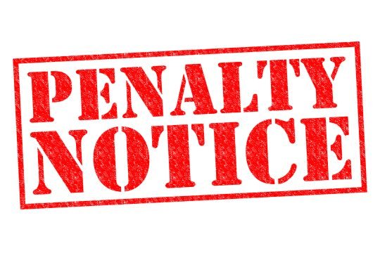 PENALTY NOTICE red Rubber Stamp over a white background.